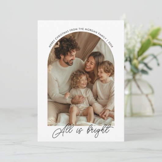 書道はすべて明るいクリスマス家族の写真 シーズンカード (スタンド正面)