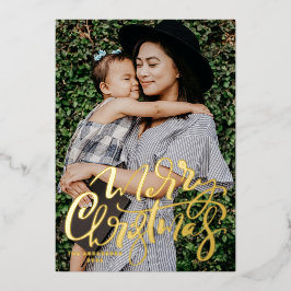 書道はっきりしたモダン写真メリークリスマス 箔シーズンカード