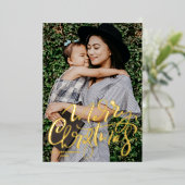 書道はっきりしたモダン写真メリークリスマス 箔シーズンカード (立ち正面)