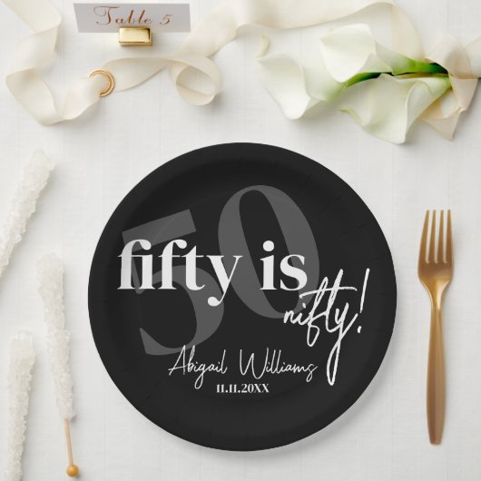 書道はっきりした50th Birthday Party付きタイポグラフィ ペーパープレート (ウェディング)