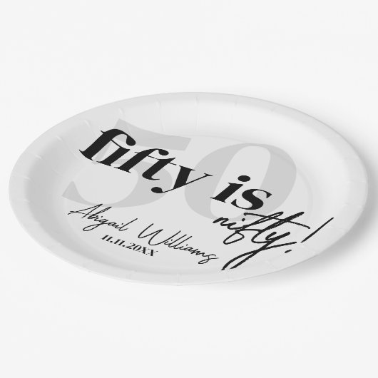 書道はっきりした50th Birthday Party付きタイポグラフィ ペーパープレート (アングル)