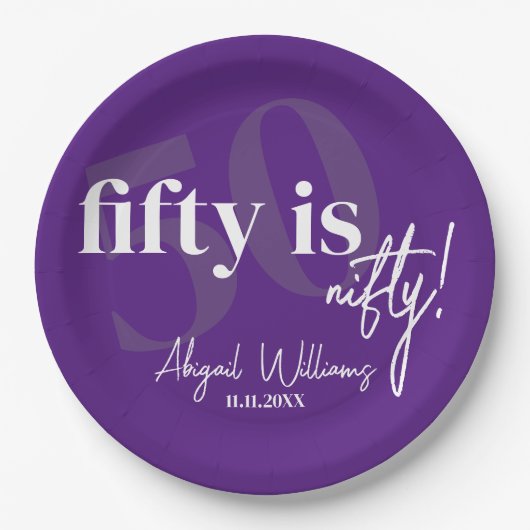 書道はっきりした50th Birthday Party付きタイポグラフィ ペーパープレート (正面)