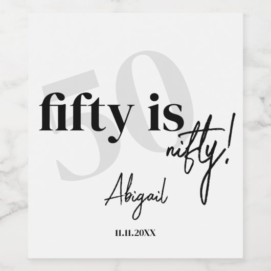 書道はっきりした50th Birthday Party付きタイポグラフィ ワインラベル (シングルラベル)