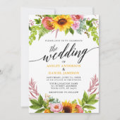 書道ひまわりフローラゴールデンイエロー結婚ズ 招待状 (正面)
