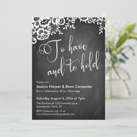 書道を持って持って持って行くChalkboard & Lace 招待状 (スタンド正面)