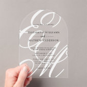 書道アイボリーホワイトモノグラムアー結婚チーズ アクリル招待状 (インサイチュ (ポータブル))