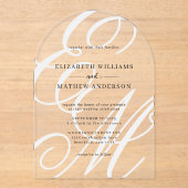 書道アイボリーホワイトモノグラムアー結婚チーズ アクリル招待状 (正面)