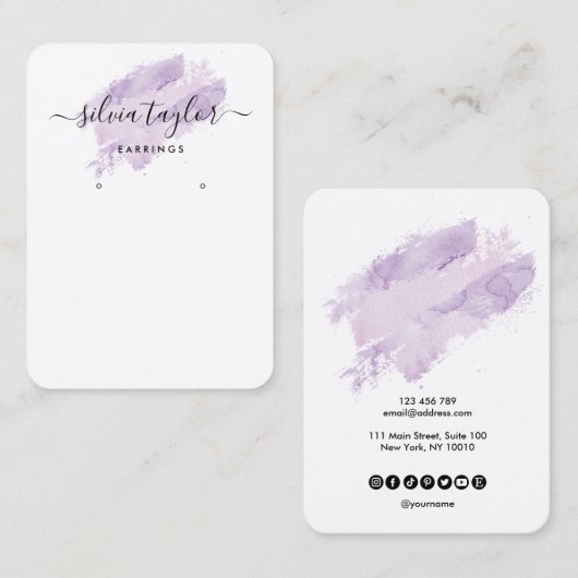 書道アートイヤリングディスプレイカードラベンダー 名刺 (正面/裏面)