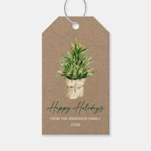 書道インクウォーターカラーツリーミニマリストクラフト ギフトタグ (正面)