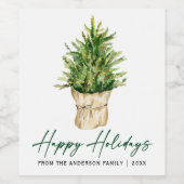 書道インクウォーターカラーツリーミニマリストホリデイ ワインラベル (シングルラベル)