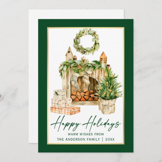 書道インクウォーターカラーホリデーズ金ゴールドフレーム シーズンカード (正面/裏面)