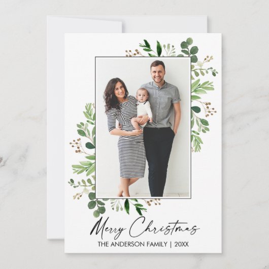 書道インクウォーター色の緑のクリスマス シーズンカード (正面)