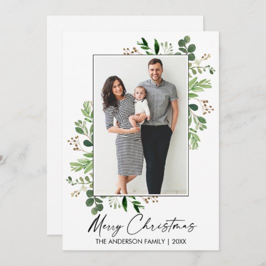 書道インクウォーター色の緑のクリスマス シーズンカード (正面/裏面)