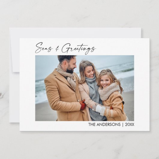 書道インクスクリプト写真の海と挨拶 シーズンカード (正面)