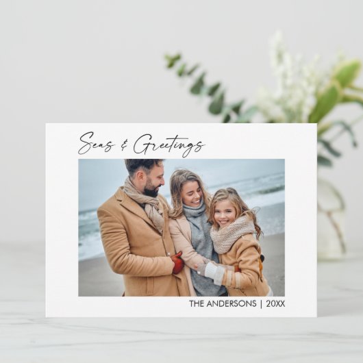 書道インクスクリプト写真の海と挨拶 シーズンカード (スタンド正面)