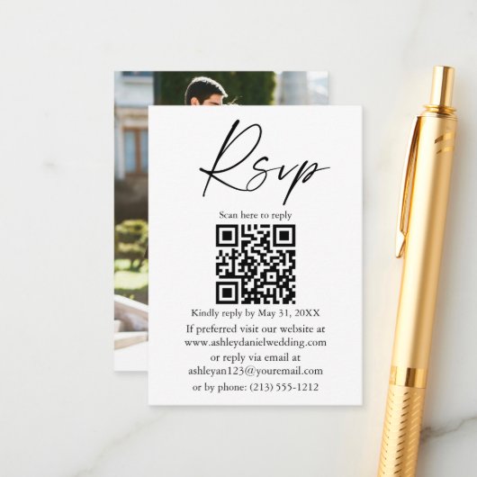 書道インクスクリプト写真結婚のQR RSVP  エンクロージャーカード (正面/裏面インサイチュ)