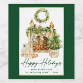 書道インクスクリプト水彩休暇グリーン ワインラベル (シングルラベル)