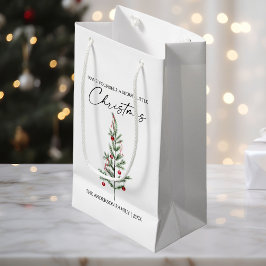 書道インクスクリプト水色クリスマスツリー スモールペーパーバッグ