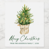 書道インクスクリプト水色クリスマスツリー ワインラベル (シングルラベル)