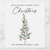 書道インクスクリプト水色クリスマスツリー ワインラベル (シングルラベル)