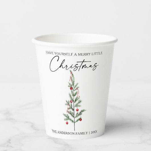 書道インクスクリプト水色クリスマスツリー 紙コップ (正面)