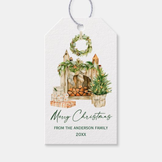 書道インクスクリプト水色クリスマス ギフトタグ (正面)
