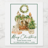 書道インクスクリプト水色クリスマス ワインラベル (シングルラベル)