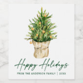 書道インクスクリプト水色ツリー休日 ワインラベル (シングルラベル)