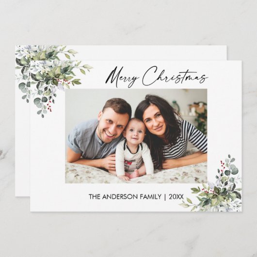 書道インクスクリプト緑の果実クリスマス シーズンカード (正面/裏面)