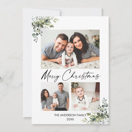 書道インクスクリプト緑3写真クリスマス シーズンカード (正面)