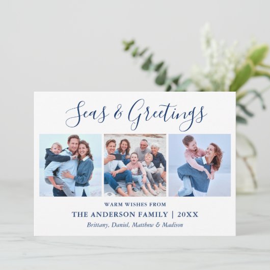 書道インクスクリプト3写真の海と挨拶 シーズンカード (スタンド正面)