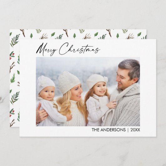 書道インクフォトクリスマスグリーンリーベリー シーズンカード (正面/裏面)