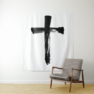 書道インクブラシ十字架 – モダン Crucifix タペストリー