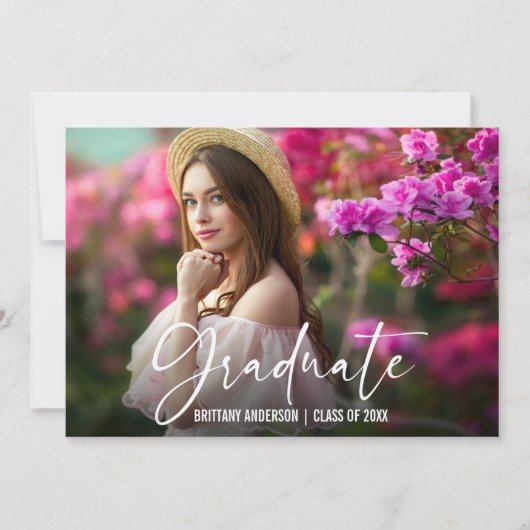 書道インクペンスクリプト写真卒業 案内状 (正面)