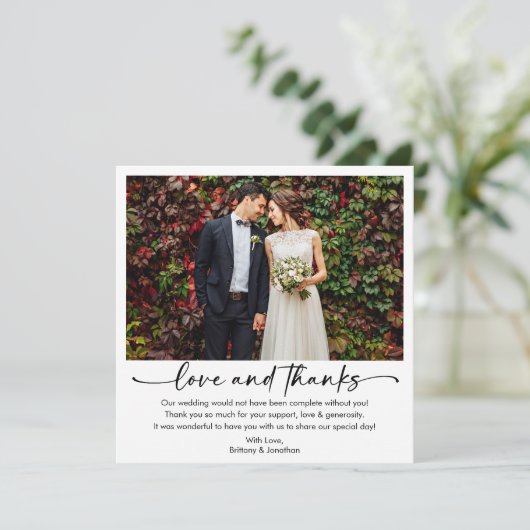 書道インクペンスクリプト写真結婚の正方形 サンキューカード (スタンド正面)