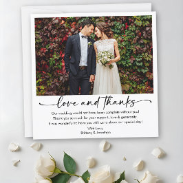 書道インクペンスクリプト写真結婚の正方形 サンキューカード