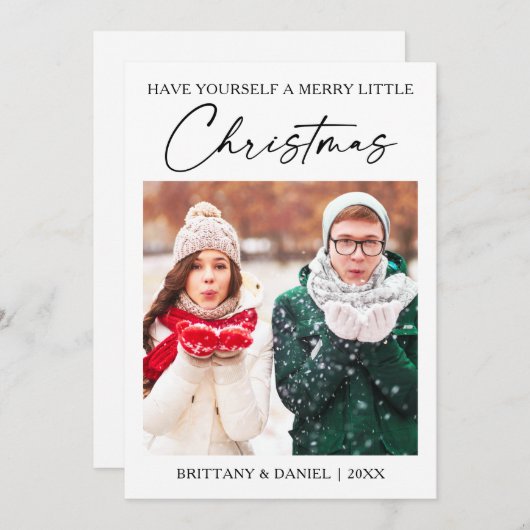 書道インクペンミニマリストのクリスマスフォト シーズンカード (正面/裏面)