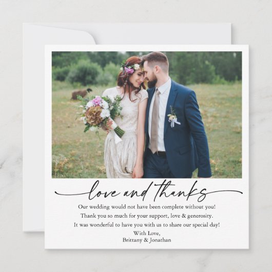 書道インクペン愛結婚の5枚の写真スクエア サンキューカード (正面)