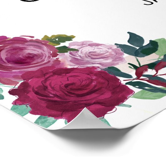 書道ウェルカム結婚のサインバラフレーム ポスター (角)