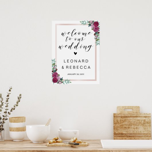 書道ウェルカム結婚のサインバラフレーム ポスター (キッチン)