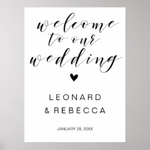 書道ウェルカム結婚のサイン白黒 ポスター