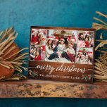 書道ウッドプリント5フォトファミリークリスマス フォトプラーク<br><div class="desc">書道モダン脚本5写真家族フォトコラージメリークリスマス8x10写真プラークは水色クリスマスホリーベリーを含む – カントリー素朴ウッドプリント</div>