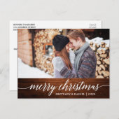書道ウッドメリークリスマスカップルの写真 ポストカード (正面/裏面)