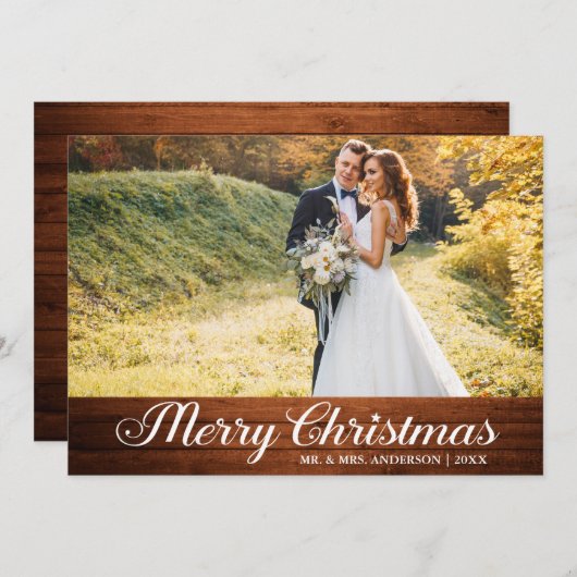 書道ウッドメリークリスマススター写真 シーズンカード (正面/裏面)