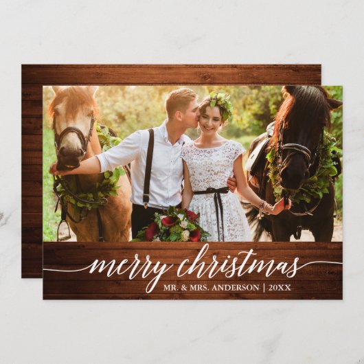 書道ウッドメリークリスマス結婚の写真 シーズンカード (正面/裏面)