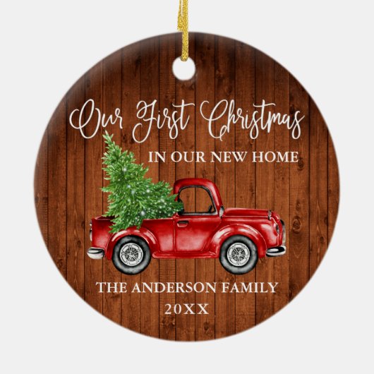 書道ウッド初めてのクリスマスニューホームトラック セラミックオーナメント (裏面)
