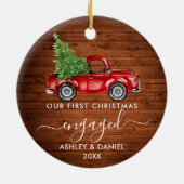 書道ウッド初めてのクリスマス婚約したトラック セラミックオーナメント (裏面)