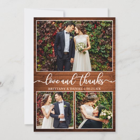 書道ウモダンッド3写真結婚のコラージュ サンキューカード (正面)