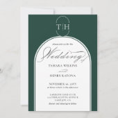 書道エメエレガントラルドグリーンモノグラム結婚ズ 招待状 (正面)
