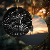 書道エレガントたった今結婚しました結婚の写真 セラミックオーナメント